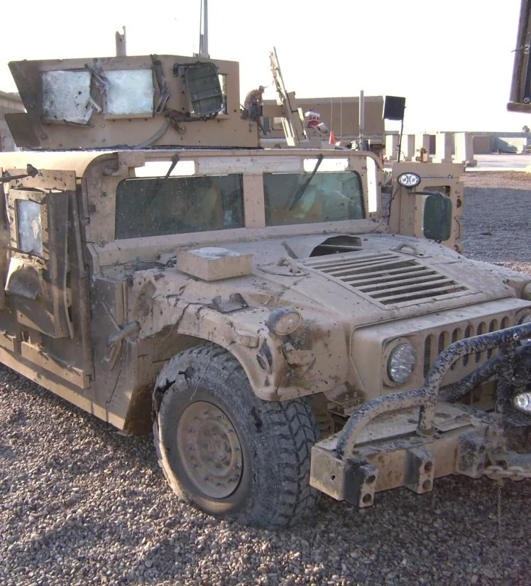 Damaged armored Humvee
